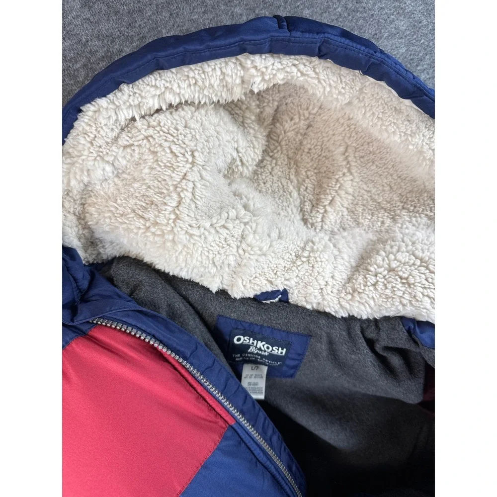 OshKosh B'gosh Kids‎ L7 Puffer Jacket Hooded Blue Red Winter Warm Sherpa Lined